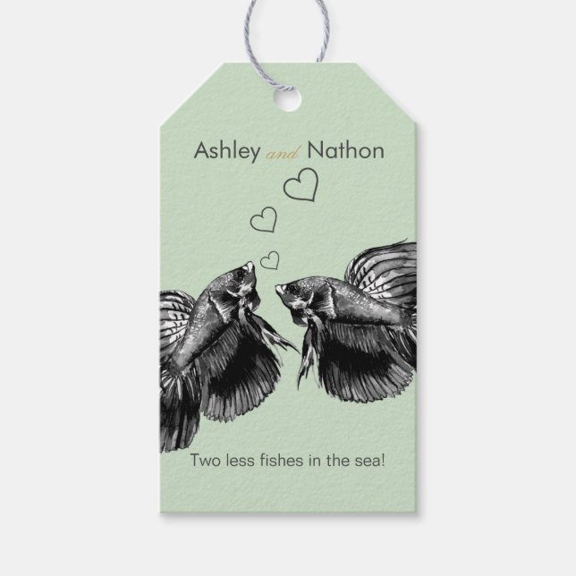 Elegantes Schwarzes Weiß Wasserfarbenfrohe Hochzei Geschenkanhänger (Vorderseite)