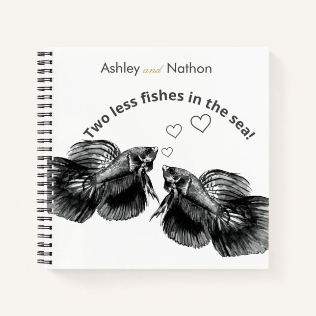 Elegantes Schwarzes Weiß Wasserfarbenfrohe Hochzei Notizbuch (Vorderseite)