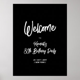 Elegantes schwarzes Willkommensschild zur 80. Gebu Poster
