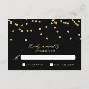 Elegantes Schwarzesund GoldConfetti Polka-Punkte RSVP Karte