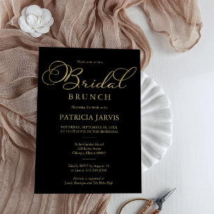 Elegantes Schwarzgoldenes Hochzeitsbrunch Einladung