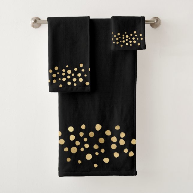 ELEGANTES SCHWARZGOLDLEOPARD SPOT BADEZIMMER TOWEL BADHANDTUCH SET (Insitu)