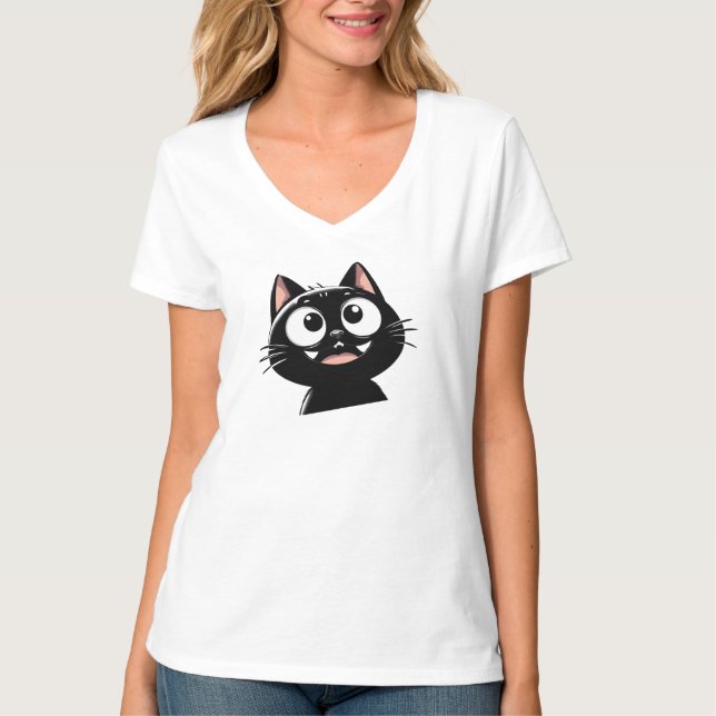 Elegantes Schwarzkatzen-Design T-Shirt (Vorderseite)
