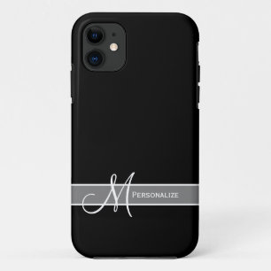 Elegantes Schwarzweiss-Monogramm mit Namen Case-Mate iPhone Hülle