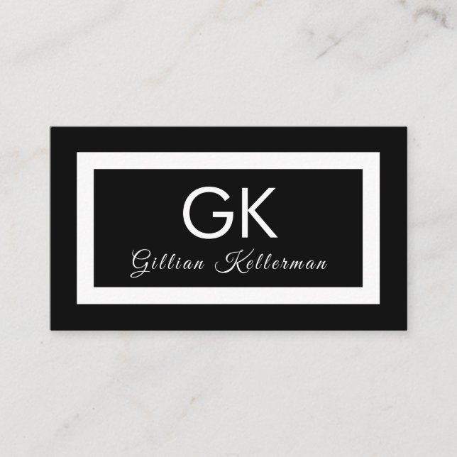 Elegantes Schwarzweiss-Monogramm Visitenkarte (Vorderseite)