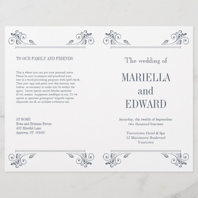 Elegantes Sconce-Hochzeitsprogramm (Vorderseite)