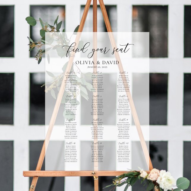 Elegantes Script 12 Table Seating Chart Akryllisch Acrylschild (Von Creator hochgeladen)