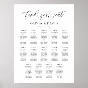 Elegantes Script 14 Table Seating Chart Poster