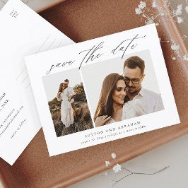 Elegantes Script 2 Foto Hochzeit Speichern Sie das Ankündigungspostkarte