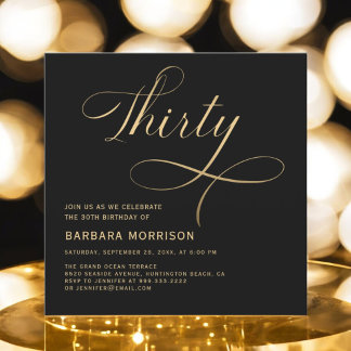 Elegantes Script 30 Black Gold 30. Geburtstag Einladung