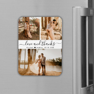 Elegantes Script 3 Foto Collage Wedding Vielen Dan Magnet