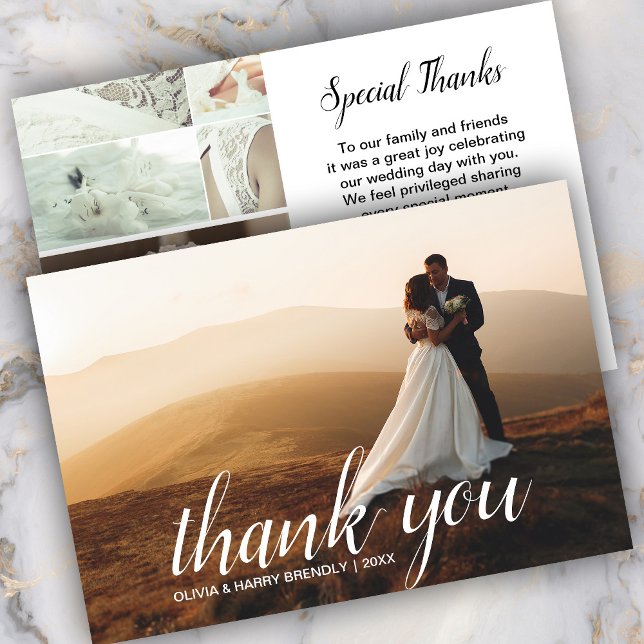 Elegantes Script 3 Foto Wedding Dankeschön Card Dankeskarte (Von Creator hochgeladen)