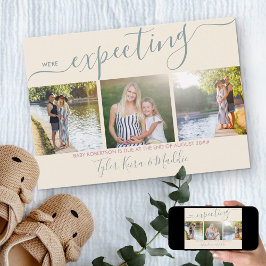 Elegantes Script 3 Square Foto Grüne rosa Schwange Ankündigung