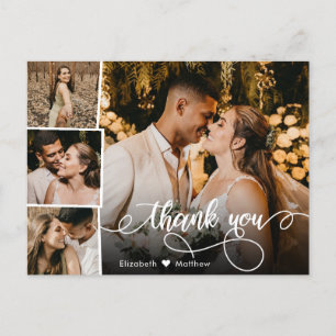 Elegantes Script 4 Foto Collage Wedding Vielen Dan Postkarte