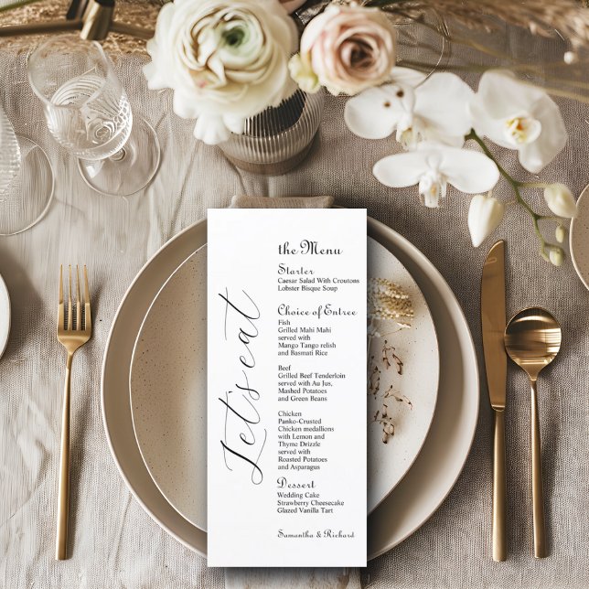 Elegantes Script 4x9" Wedding Bridal Table Menu Menükarte (Von Creator hochgeladen)