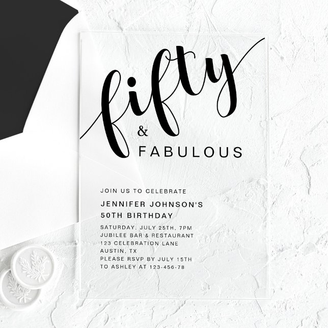 Elegantes Script 50. Geburtstag Acryleinladungen (Elegant Script 50th Birthday Acrylic Invitations)