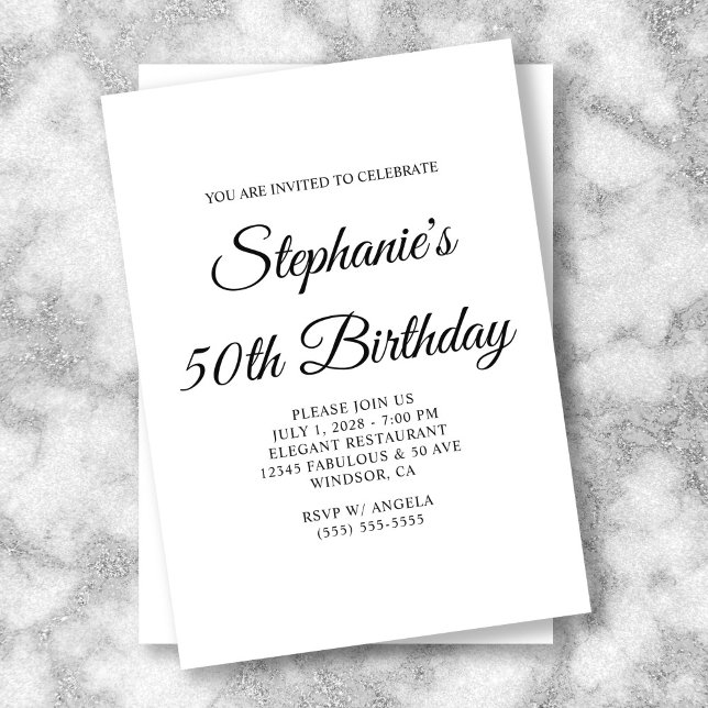 Elegantes Script 50. Geburtstag Einladung (Elegant Script 50th Birthday Invitation)