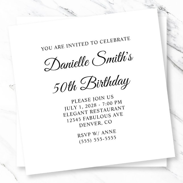 Elegantes Script 50. Geburtstag Einladung (Elegant Script 50th Birthday Invitation)