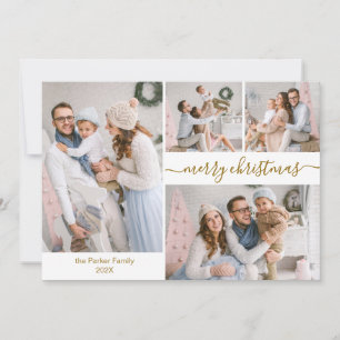 Elegantes Script 5 Foto Collage Weihnachtskarten Feiertagskarte