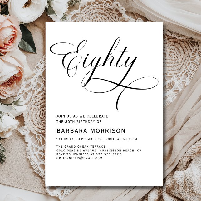 Elegantes Script 80. Achtzig Minimalistisch Geburt Einladung (Von Creator hochgeladen)