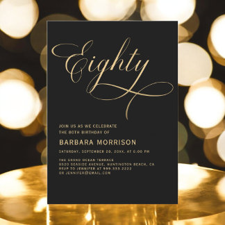 Elegantes Script 80 Black Gold 80. Geburtstag Einladung