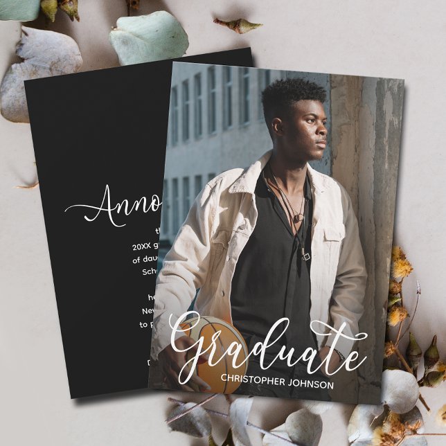 Elegantes Script-Abschluss-Foto Ankündigung (Simple Script Graduation Photo Announcements)