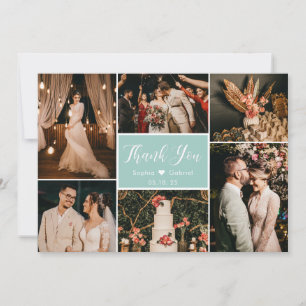 Elegantes Script Aqua Wedding Multi Foto Collage Dankeskarte