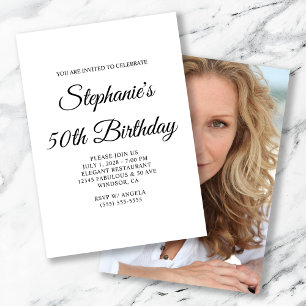 Elegantes Script Back Foto 50. Geburtstag Einladung