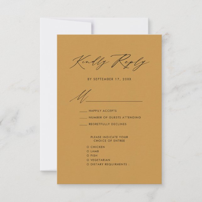 Elegantes Script Beige Minimalistisch Chic Wedding RSVP Karte (Vorderseite)