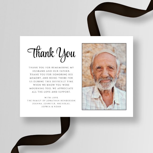 Elegantes Script Beileid Foto Beerdigung Dankeskarte (Elegant Script Sympathy Photo Funeral Thank You Card)