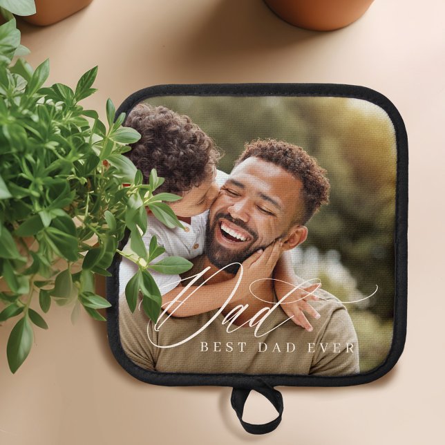 Elegantes Script Bester Vater je benutzerdefiniert Topflappen (Elegant Script Best Dad Ever Custom Full Photo Pot Holder)