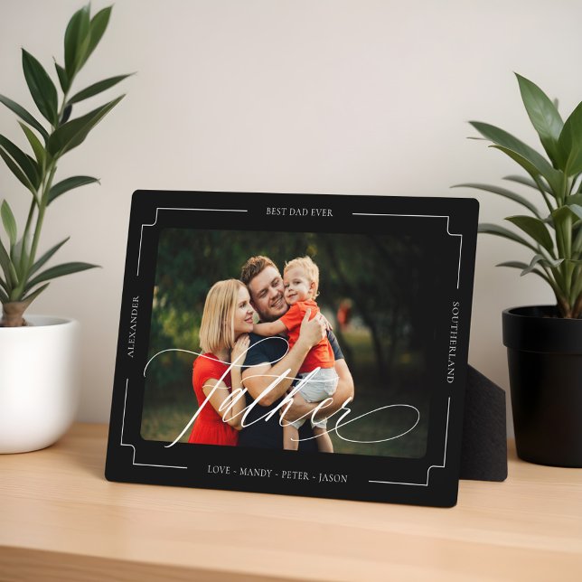 Elegantes Script Bester Vater je Foto Keepake Fotoplatte (Elegant Script Best Father Ever Photo Keepsake Plaque)