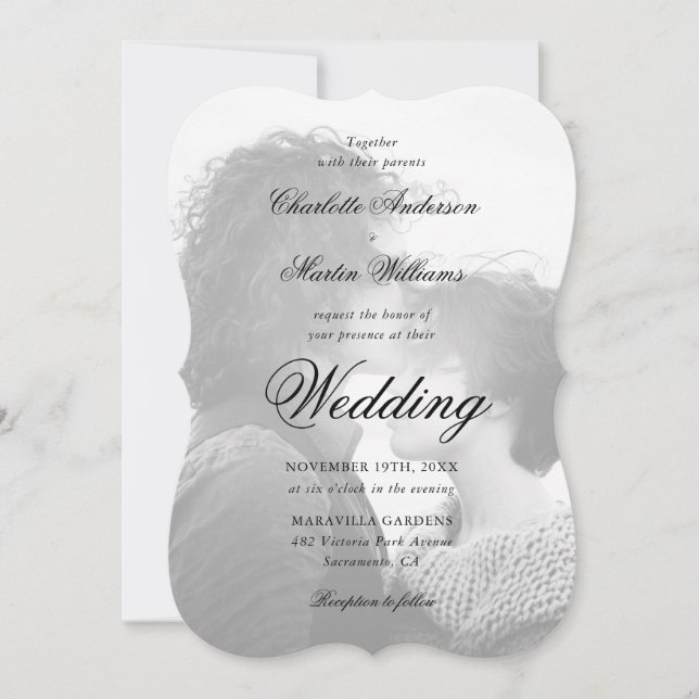 Elegantes Script Black 2 Foto Hochzeit Einladung (Vorderseite)