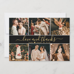Elegantes Script Black and Gold 6 Foto Collage Dankeskarte