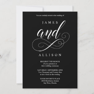 Elegantes Script Black and White Wedding Einladung