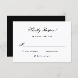Elegantes Script Black and White Wedding RSVP