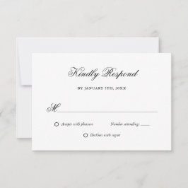 Elegantes Script Black and White Wedding RSVP Karte