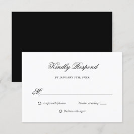 Elegantes Script Black and White Wedding RSVP Karte