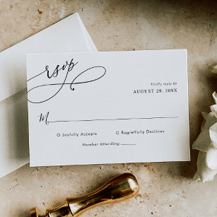 Elegantes Script Black and White Wedding Simple RSVP Karte