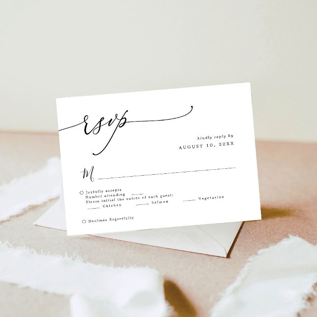 Elegantes Script Black and White Wedding Simple RSVP Karte (Von Creator hochgeladen)