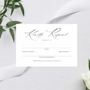 Elegantes Script Black and White Wedding Simple UA RSVP Karte