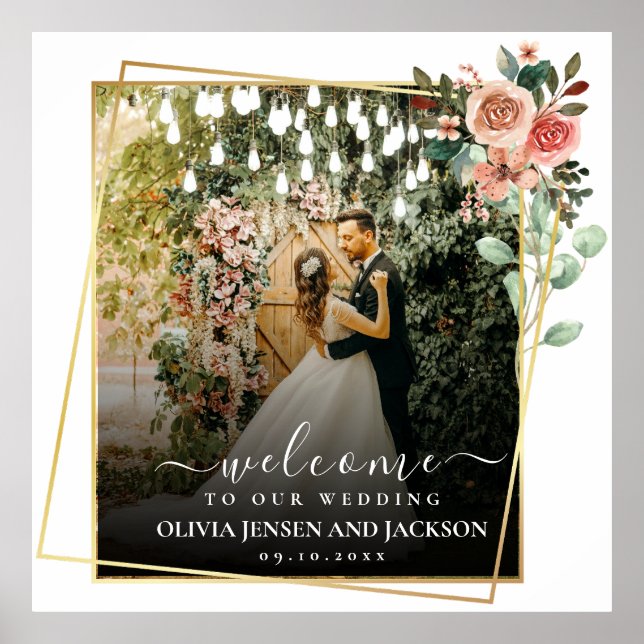 Elegantes Script Black and White Wedding Willkomme Poster (Vorne)