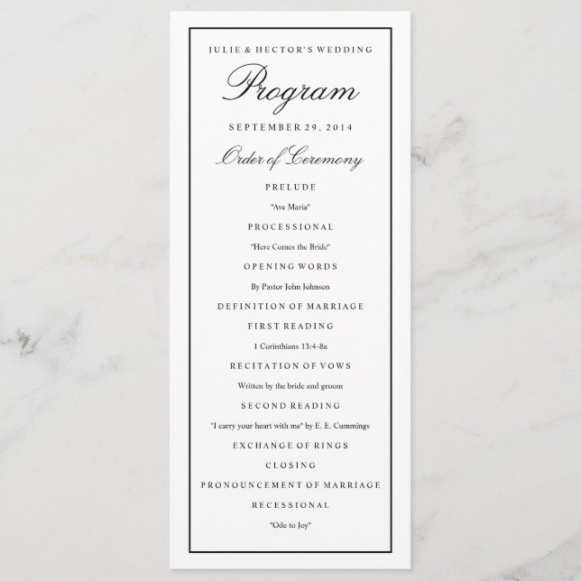 Elegantes Script Black Border Wedding Program Programm (Vorderseite)