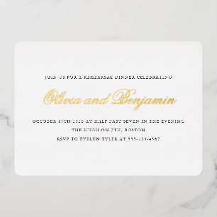 Elegantes Script Black Formal Probe Dinner Gold Folieneinladung