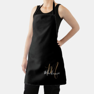 Elegantes Script Black Gold Girly Monogram Kitchen Schürze