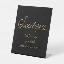 Elegantes Script Black Gold Sanitizers Hochzeit Sockelschild