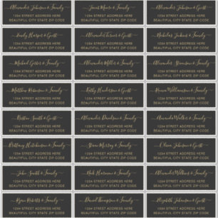 Elegantes Script Black Gold Wedding Guest Address Aufkleber