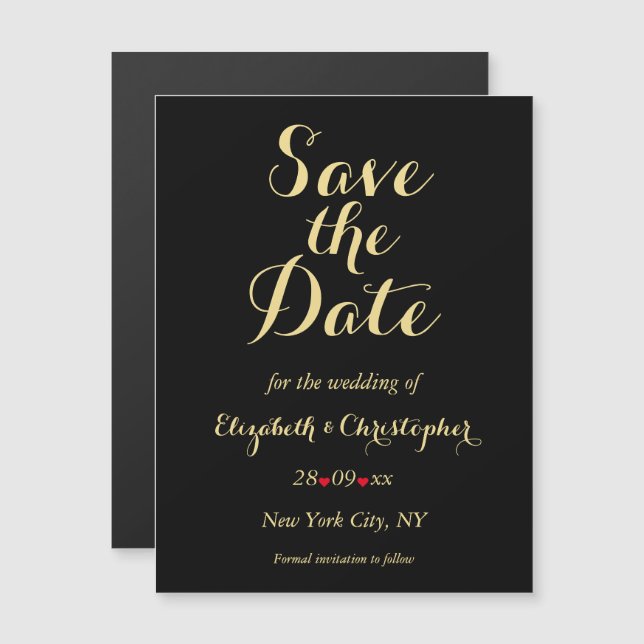 Elegantes Script Black Gold Wedding Save the Date Magneteinladung (Vorne/Hinten)