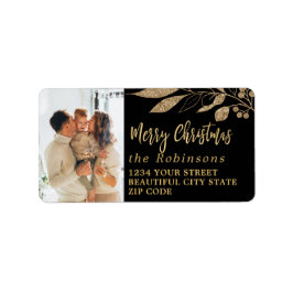 Elegantes Script Black Gold Weihnachten Rücksendea Adressaufkleber