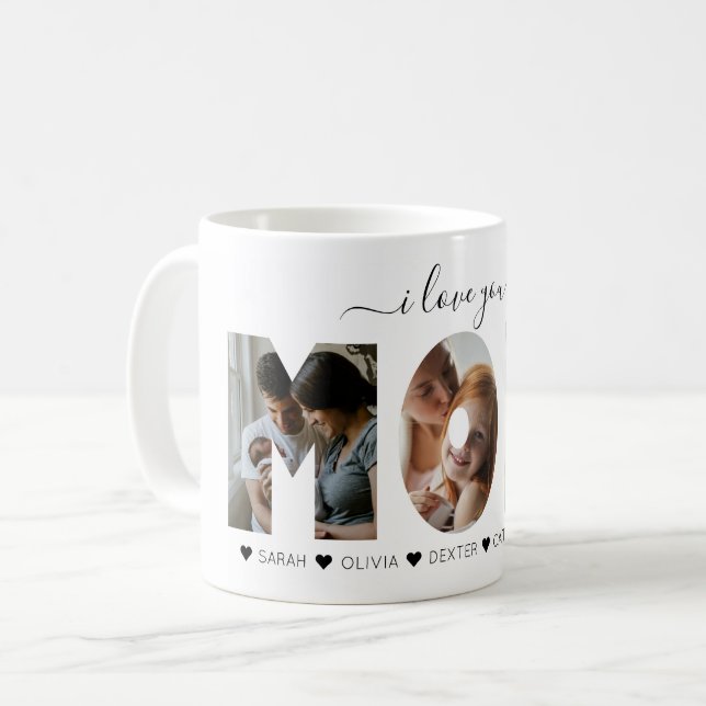 Elegantes Script Black I Liebe Sie MAMA Foto Colla Kaffeetasse (Vorderseite Links)